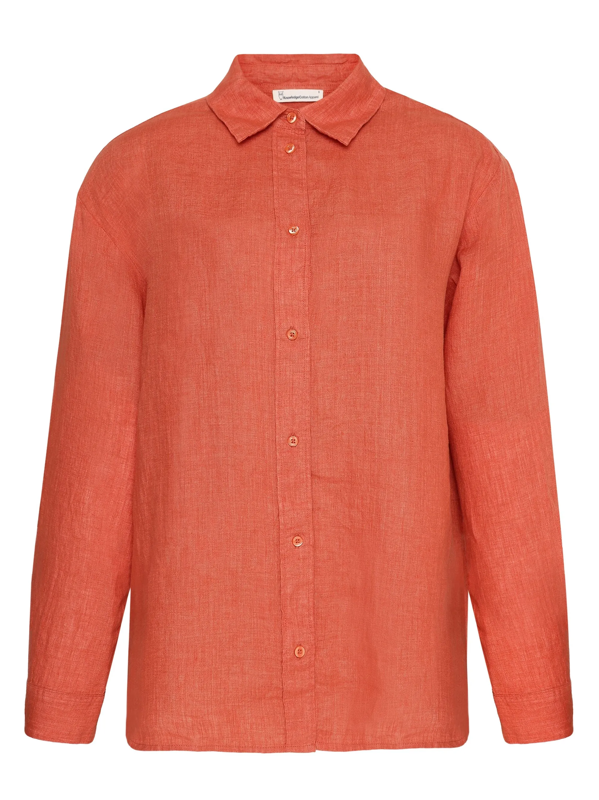 Chemise en lin biologique | rouge "loose linen long sleeved shirt - langoustino", Knowledge Cotton Apparel, photo 1