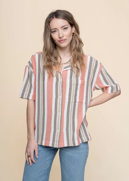 Kurzarmhemd aus Bio-Baumwolle | gestreift "striped short sleeved shirt green stripe", Knowledge Cotton Apparel, Foto 1