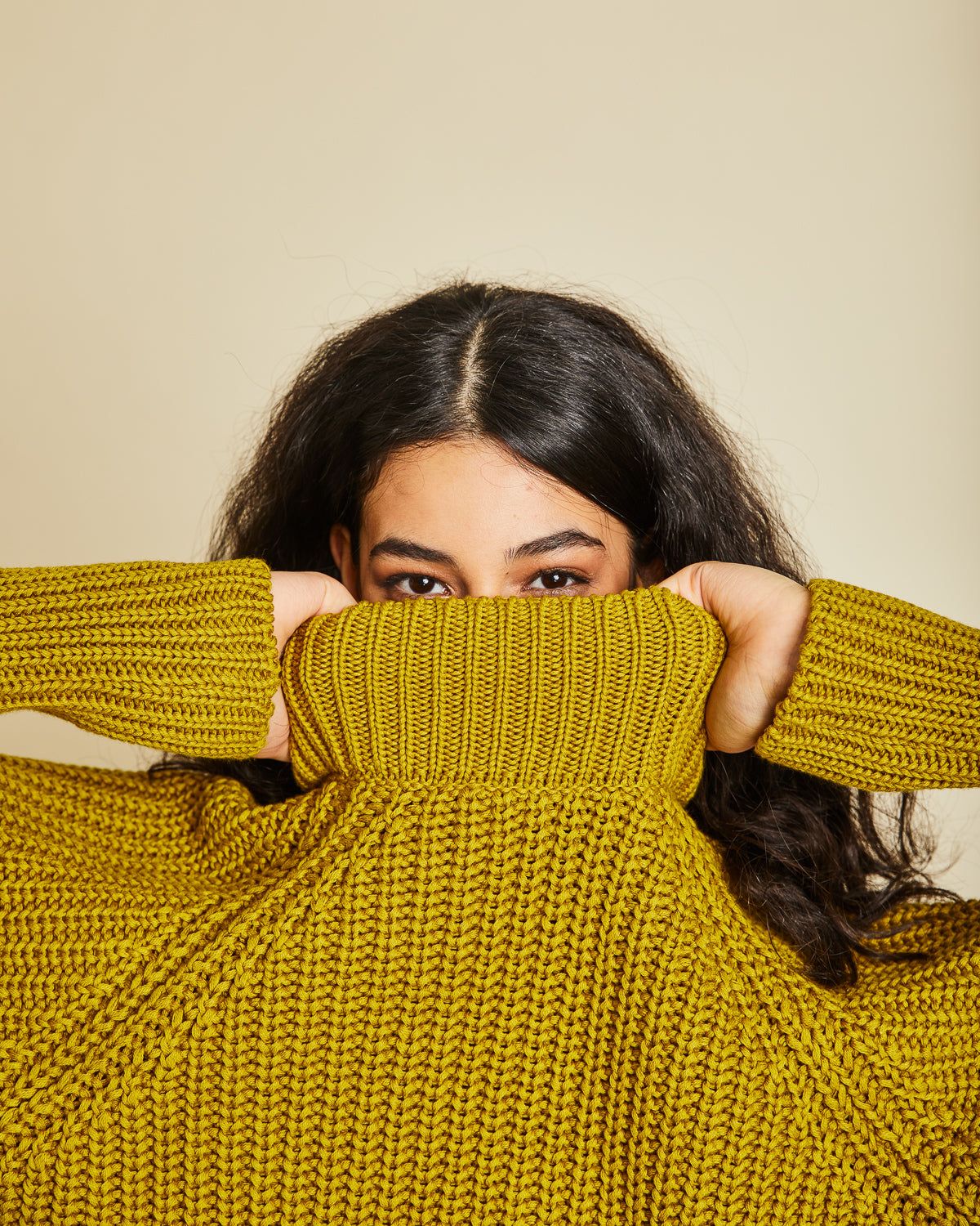 Pull maille ample moutarde en coton bio - ola muddy yellow, Jan'n June, photo 4