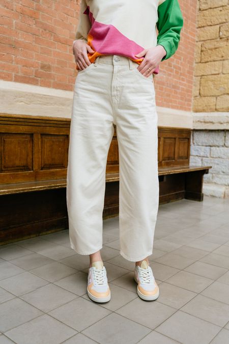 Jean ample en coton recyclé et bio | écru "leila cropped clean recycled ecru"