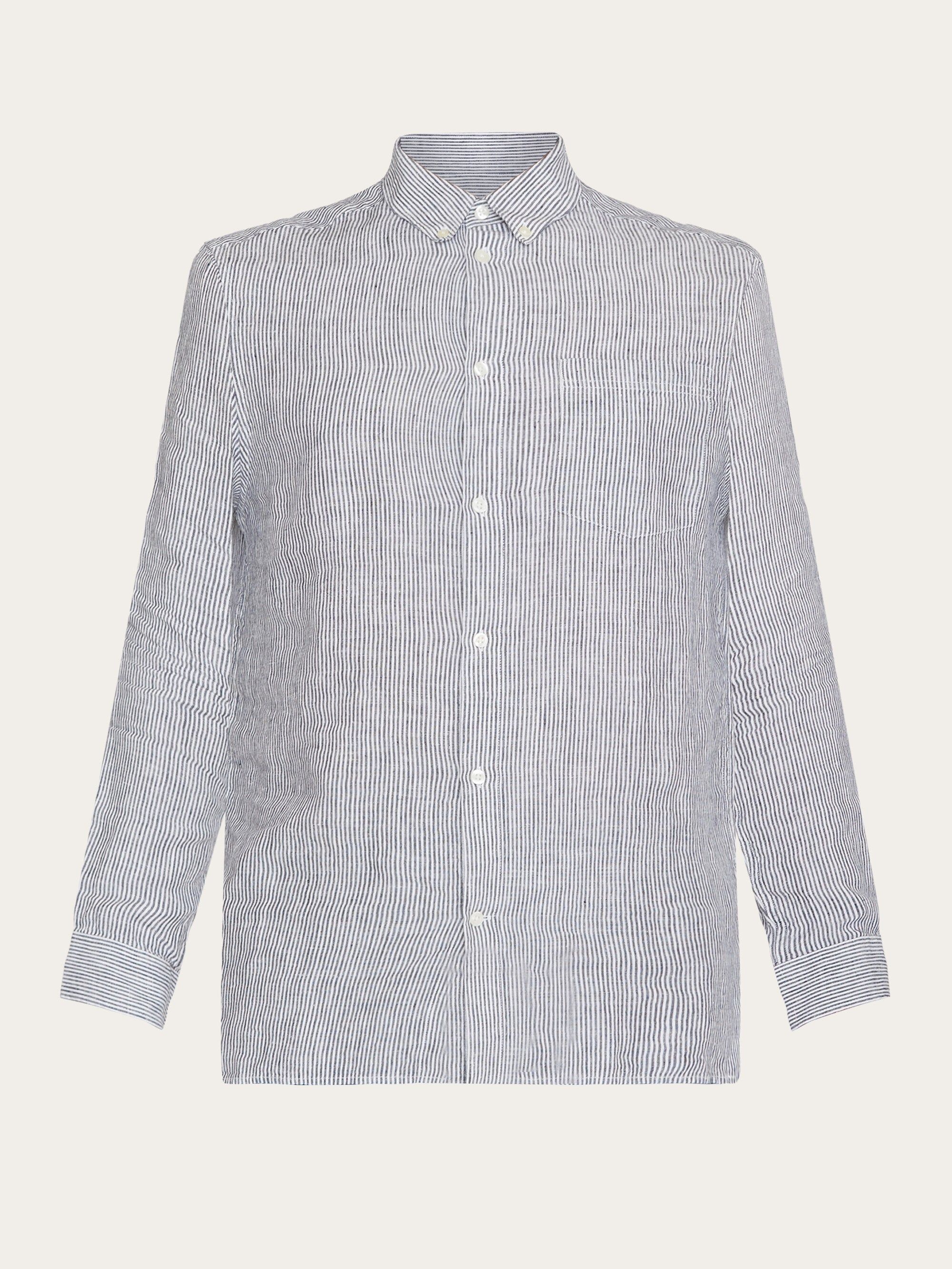 Chemise en lin bio | rayé "regular striped linen shirt total eclipse", Knowledge Cotton Apparel, photo 6