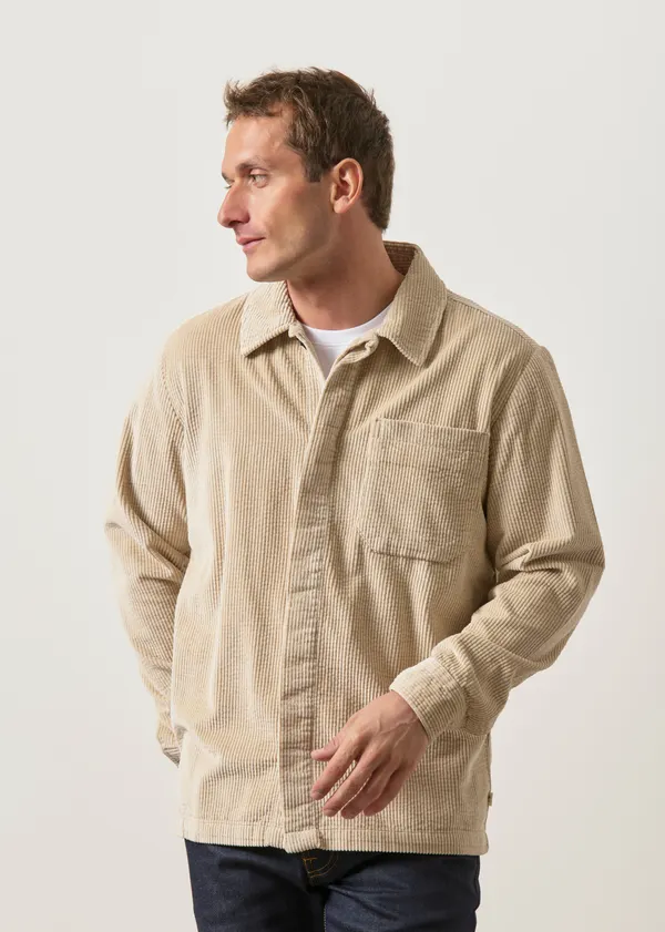 Surchemise en velours côtelé de coton bio | beige "corduroy overshirt light feather gray", Knowledge Cotton Apparel