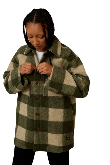 Veste à carreaux oversize verts en laine recyclée - ariko forest green