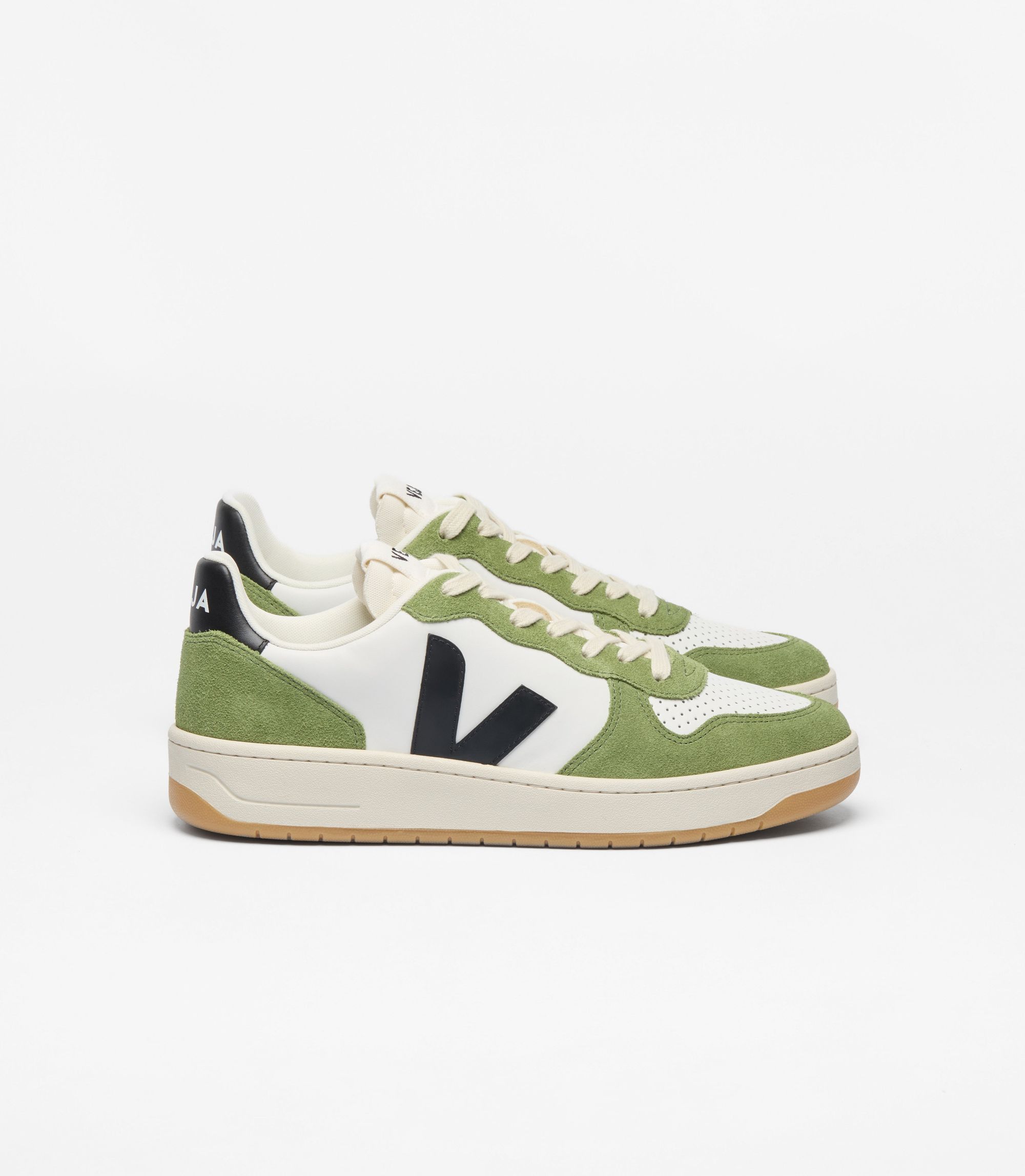 Sneaker aus Leder | Grün und Weiß "v-10 prime - white_black_kiwi", Veja, Foto 1