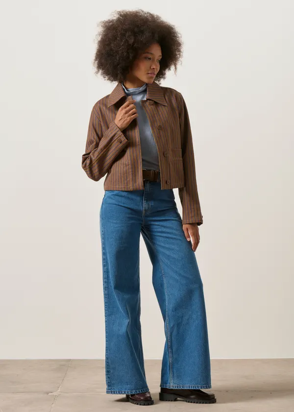 Veste en coton bio | marron "Albin stripes astrid jacket", Thinking Mu