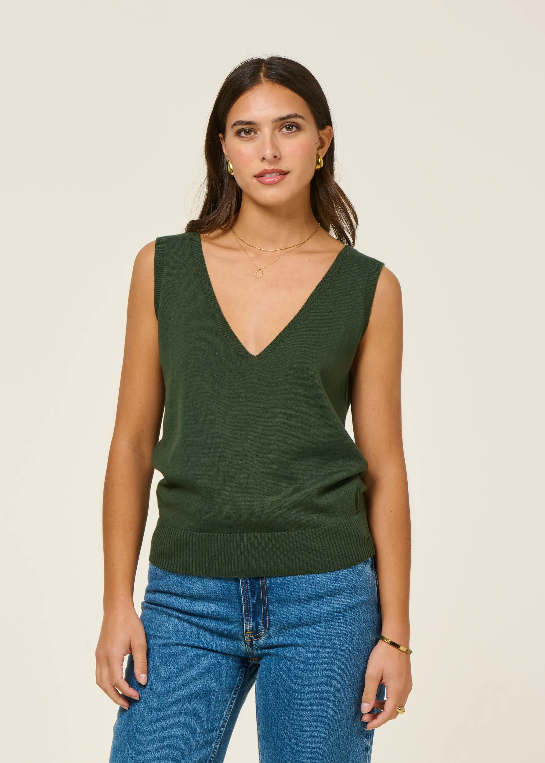 Top maille en coton bio | "maindi - bottle green", SKFK, photo 1