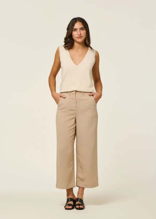 Pantalon 7/8 en lin bio | beige "caarunus lino pant - sandstone", Armedangels