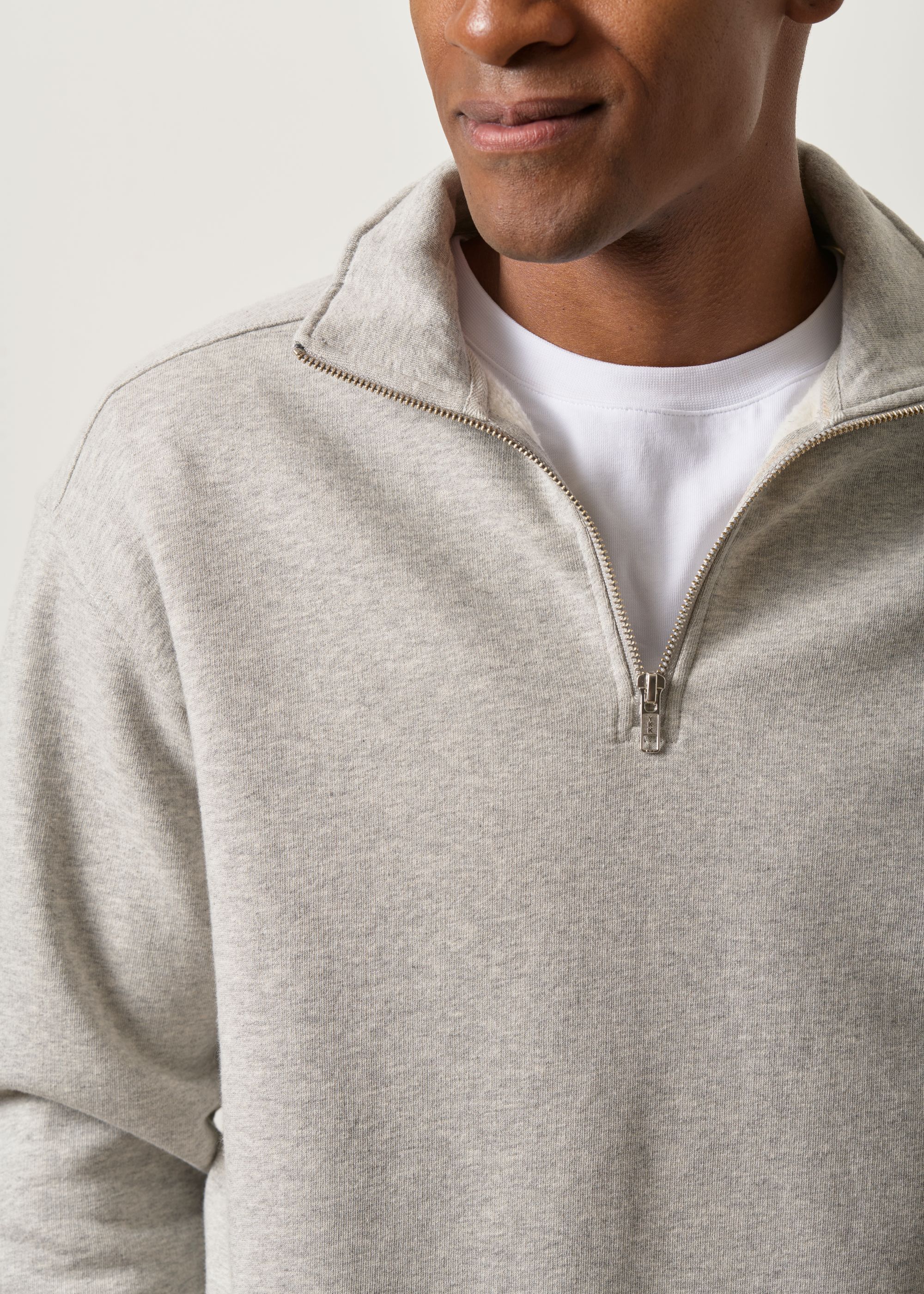 Sweat camionneur col zippé en coton bio | gris chiné, WeDressFair, photo 2