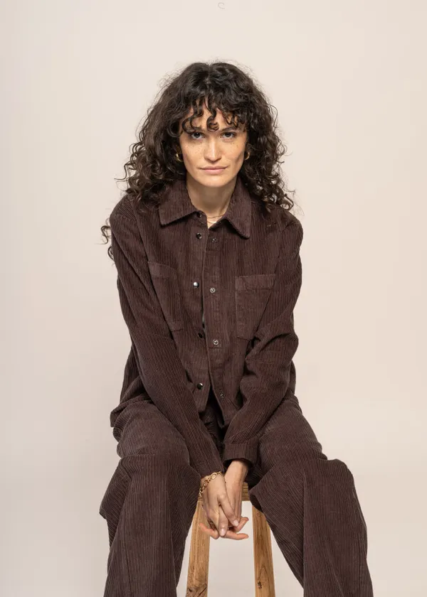 Surchemise velours en coton bio | marron "irrregular corduroy overshirt chocolate plum", Knowledge Cotton Apparel