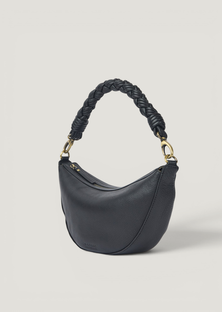 Sac à bandoulière en cuir certifié | black "leo midi - black soft grain (twisted handle)" - O My Bag