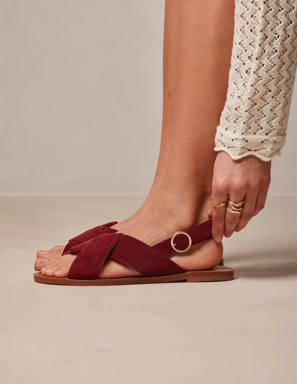 Sandales en cuir certifié | violet "paloma - suède pourpre", Odaje ex M.Moustache