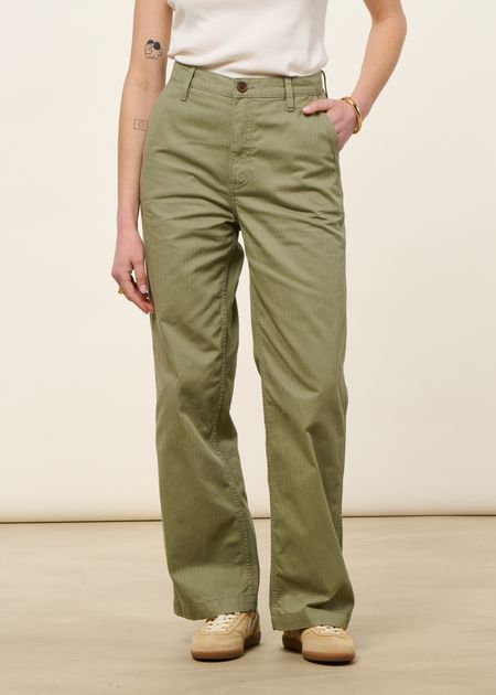Pantalon droit en coton bio | vert "wendy herringbone pale green" - Nudie Jeans