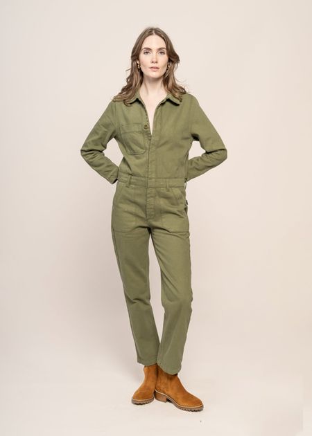 Combinaison en coton bio | verte "cotton twill boiler suit green"