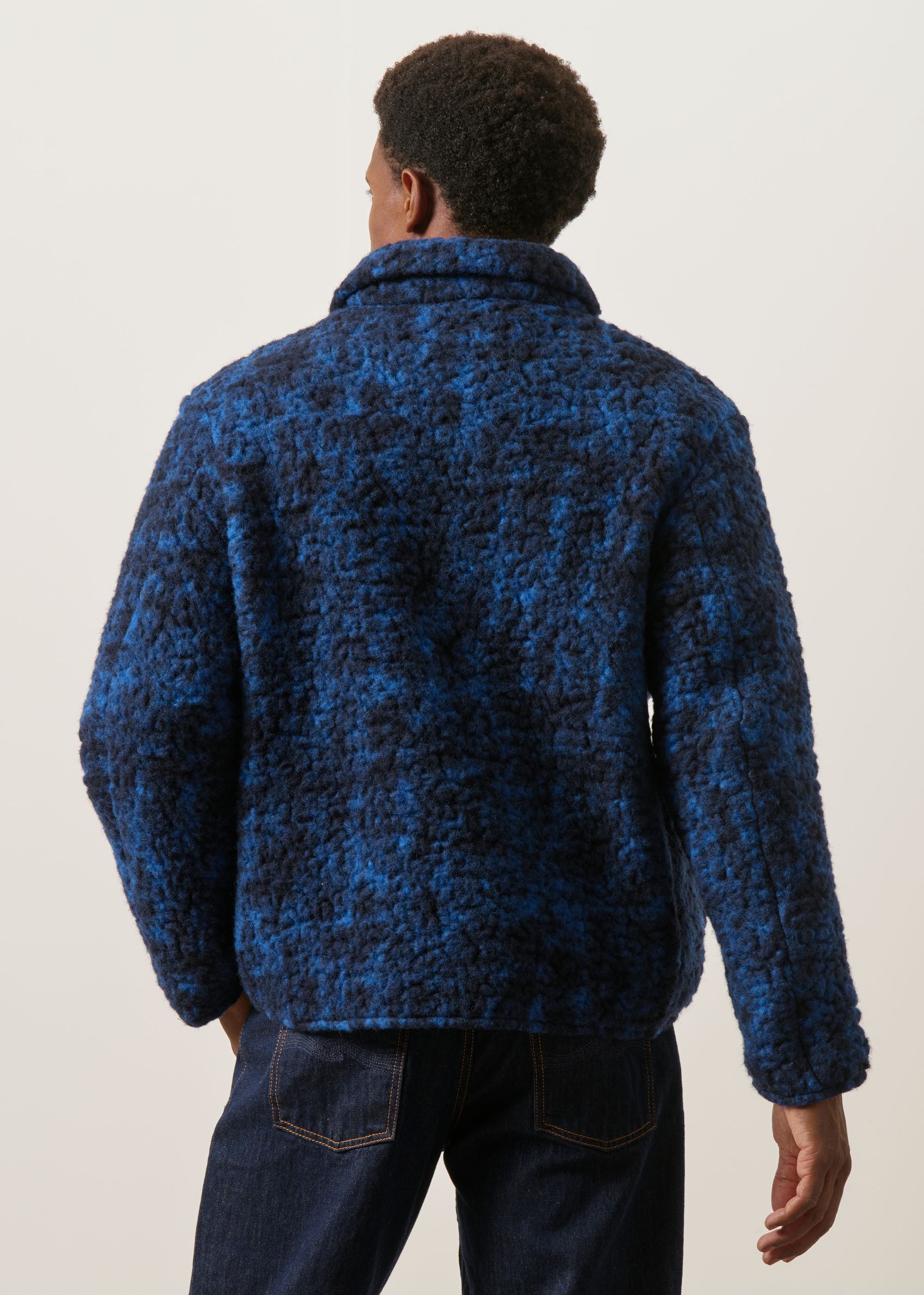 Veste Sherpa en laine et coton bio | bleu "Sherpa jacket - blue marled", Rotholz, photo 4