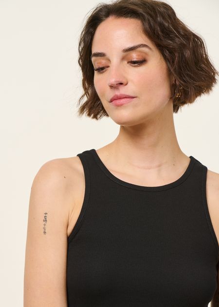 Robe longue côtelée en coton bio | noir "rib dress motala black" - Dedicated