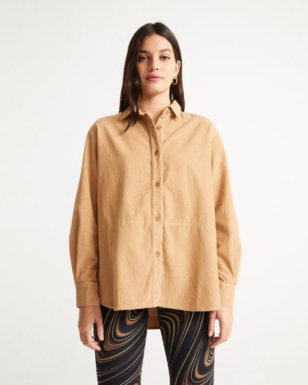 Surchemise camel en velours côtelé de coton biologique - charlotte camel