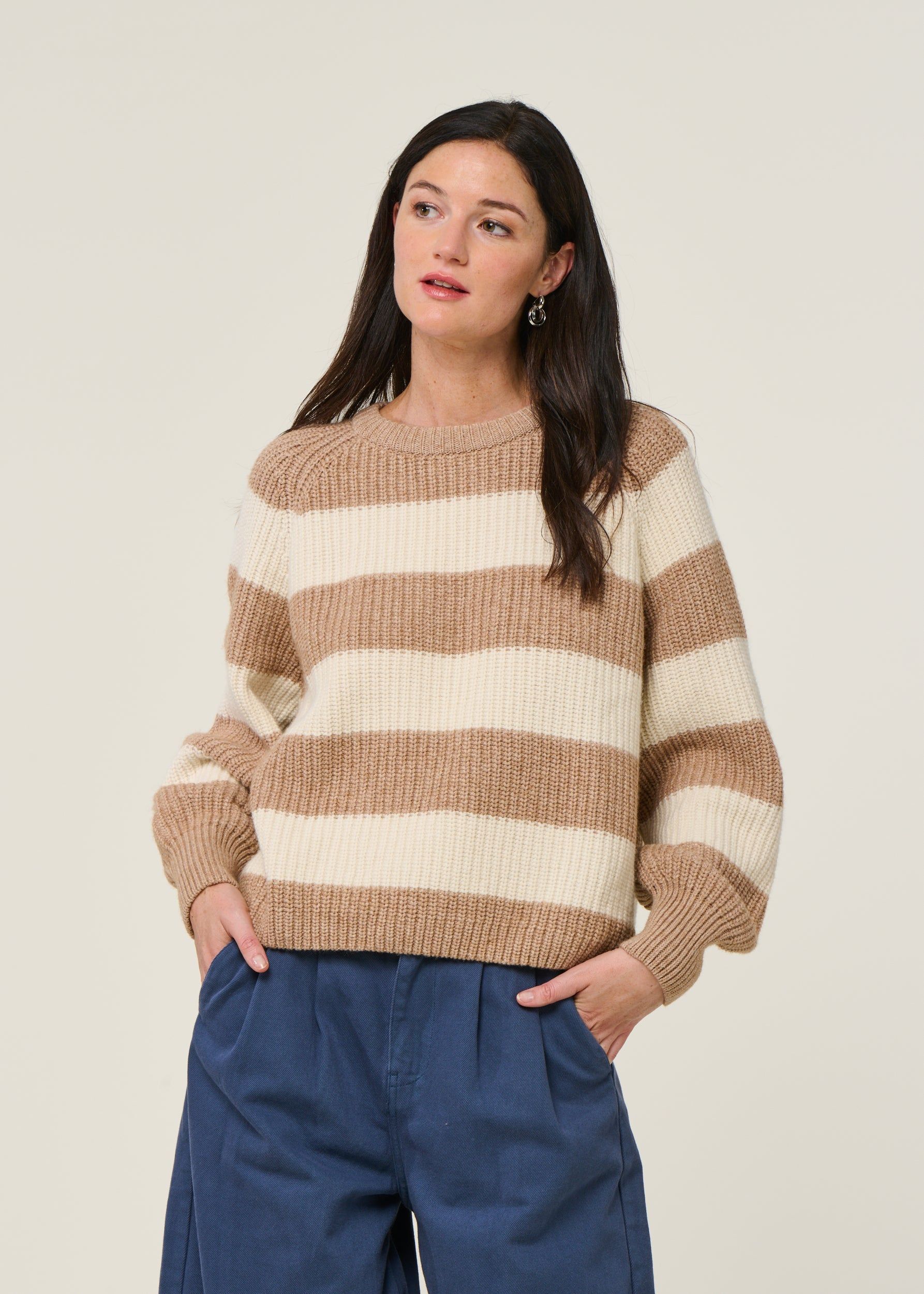Gestreifter Pullover aus Wolle und Bio-Baumwolle | Beige "kaagi stripes - camel melange", Armedangels, Foto 1