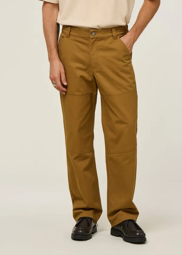 Pantalon à empiècements en coton bio | camel "light oak owen pants - ecru", Thinking Mu