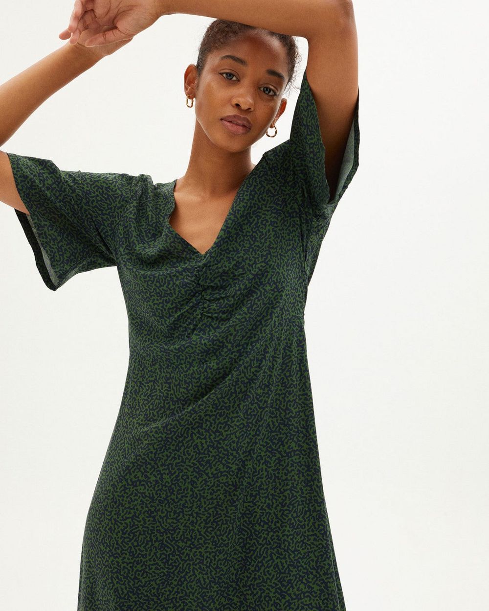 Robe midi verte en ecovero - green chamaleon coco dress femme - Thinking Mu