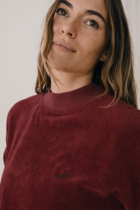 Sweat velours en coton bio | bordeaux "Binz - wine", Twothirds