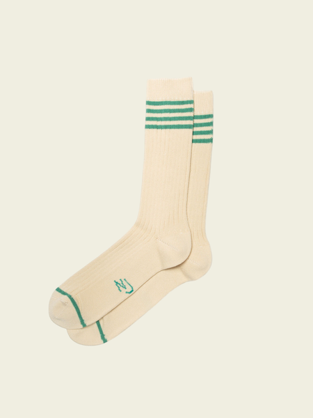 Chaussettes en coton bio | écru "Men tennis socks stripe - offwhite/turquoise" - Nudie Jeans