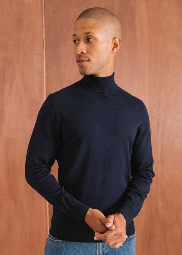 Pull col roulé en coton bio | marine, WeDressFair