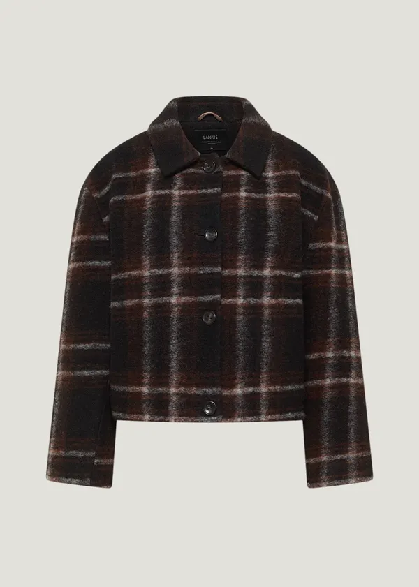 Veste en laine et coton bio | tartan marron, Lanius