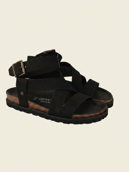 Sandales en cuir certifié | noir "zaha nubuck black" - Genuins