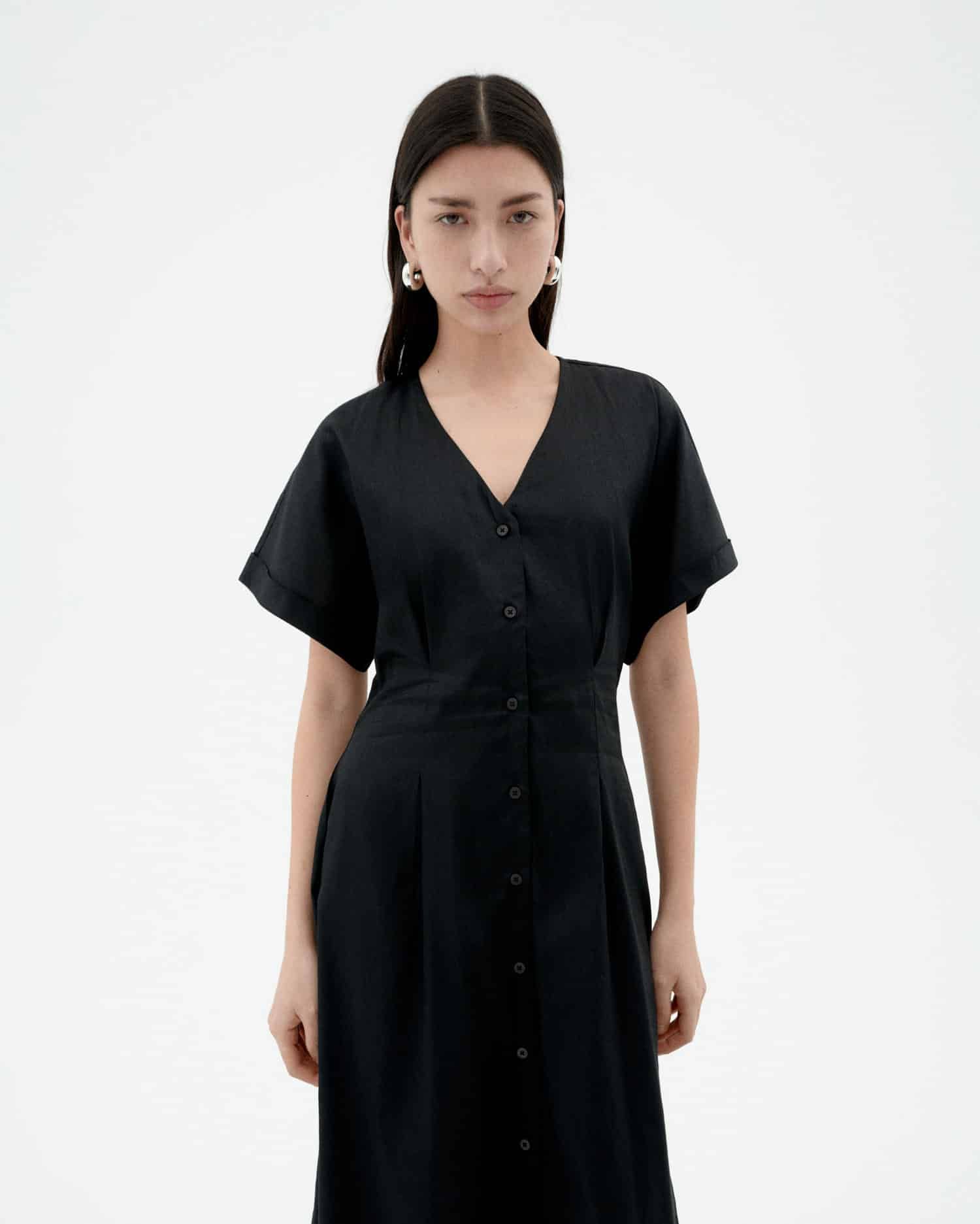 Robe midi en coton bio | noir "black laura dress", Thinking Mu, photo 4