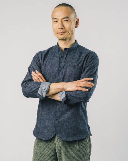 Chemise bleu chiné flanelle en coton bio