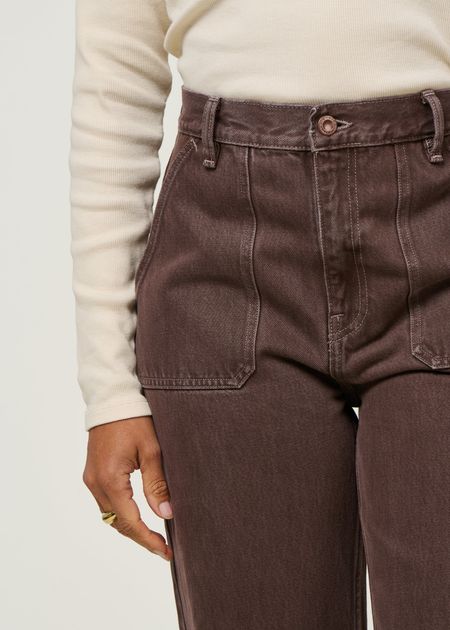 Jean droit large en coton bio | marron "asta workwear pants" - Nudie Jeans