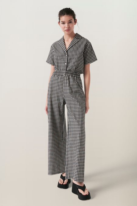 Leichte Hose aus Bio-Baumwolle und recyceltem Polyester | Vichy Weiß Schwarz "Crush pants - vichy black cream", AMT Studio, Foto 4