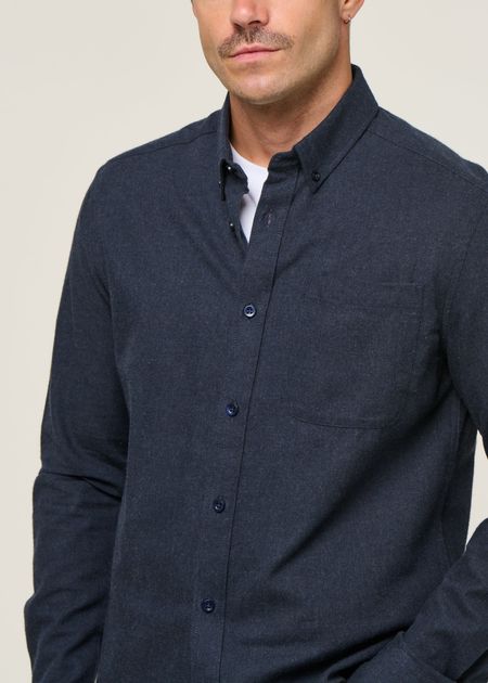 Chemise flanelle en coton bio | marine "regular fit melangé flannel shirt total eclipse" - Knowledge Cotton Apparel