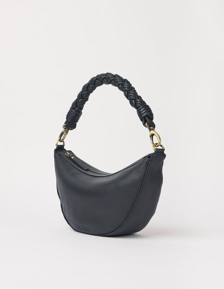 Sac à bandoulière en cuir certifié | black "leo midi - black soft grain (twisted handle)" - O My Bag