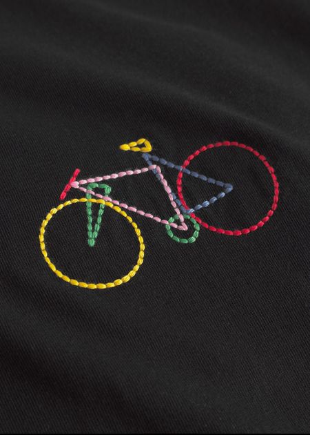 T-shirt brodé en coton bio | noir "stockholm small paper cut bike black" - Dedicated