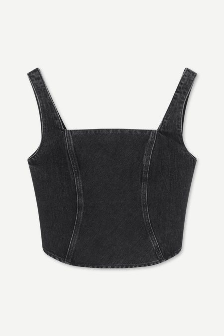 Top bustier ajusté noir en coton bio et recyclé - casja top black blizzard