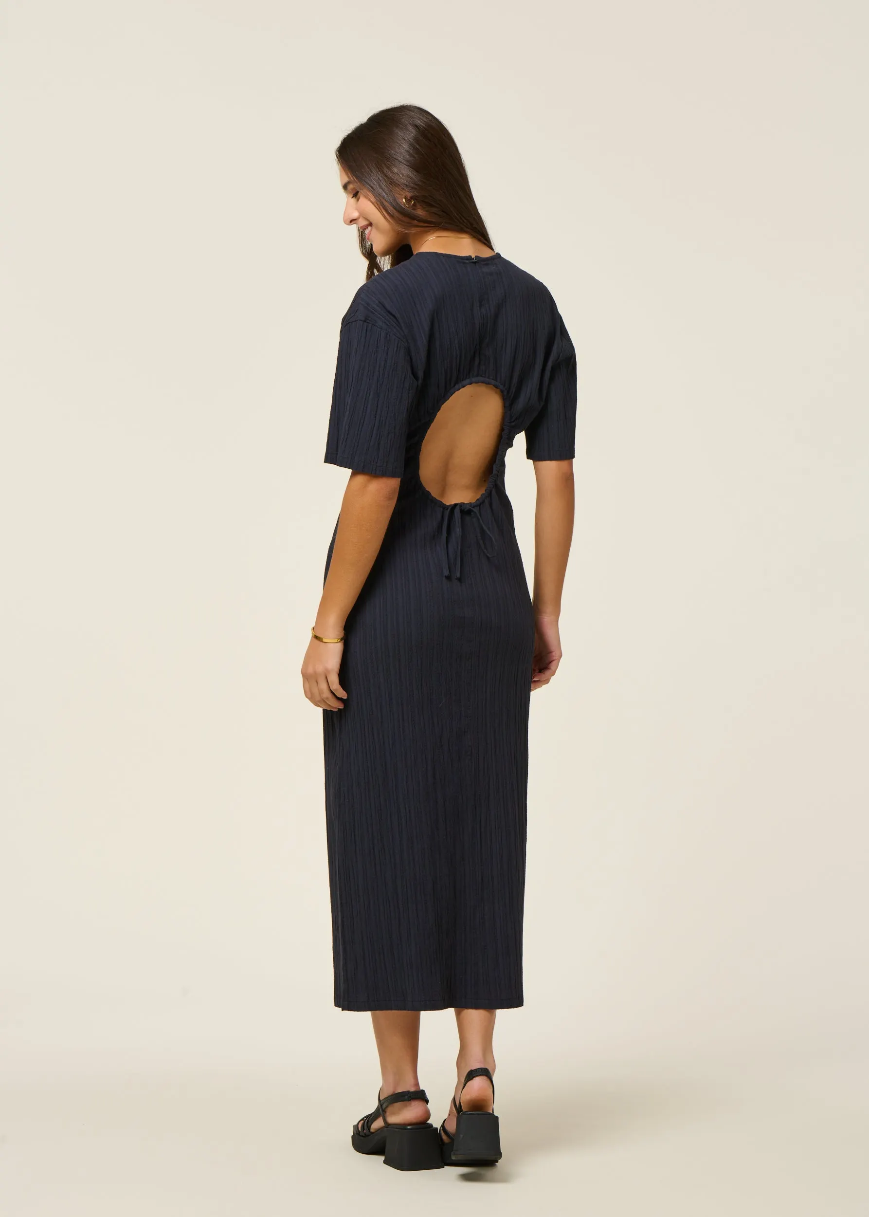 Robe longue en coton bio | marine "navy kina dress - blue", Thinking Mu, photo 4