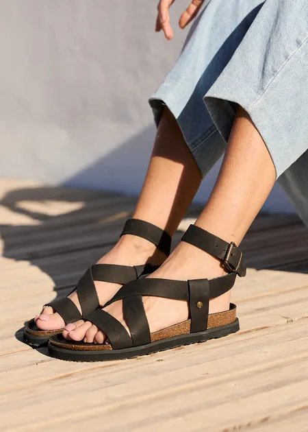 Sandales en cuir certifié | noir "zaha nubuck black", Genuins, photo 4