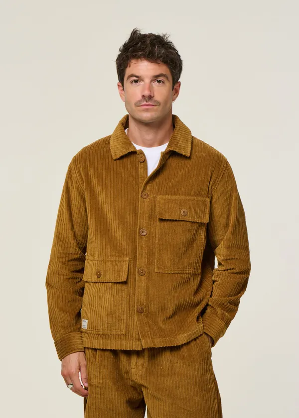 Veste velours en coton bio | camel "light oak corduroy gabin shirt - brown", Thinking Mu