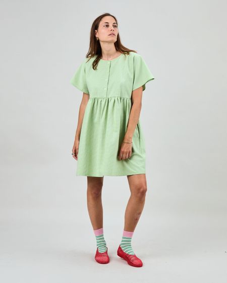 Robe en coton bio et matières recyclées | vert "checks oversize shorts dress green"