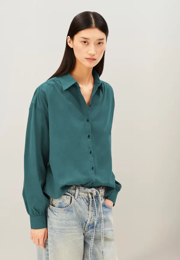 Chemise ample en coton bio | bleu vert "Efinaraa flanell blouse - petrol velvet", Armedangels