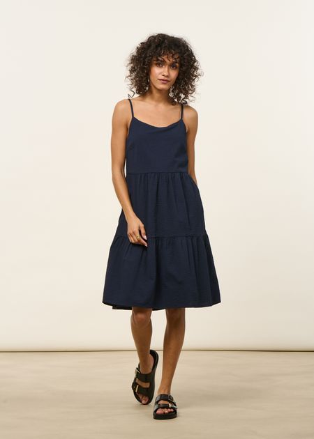 Robe seersucker en coton bio | marine "strap dress - night sky"