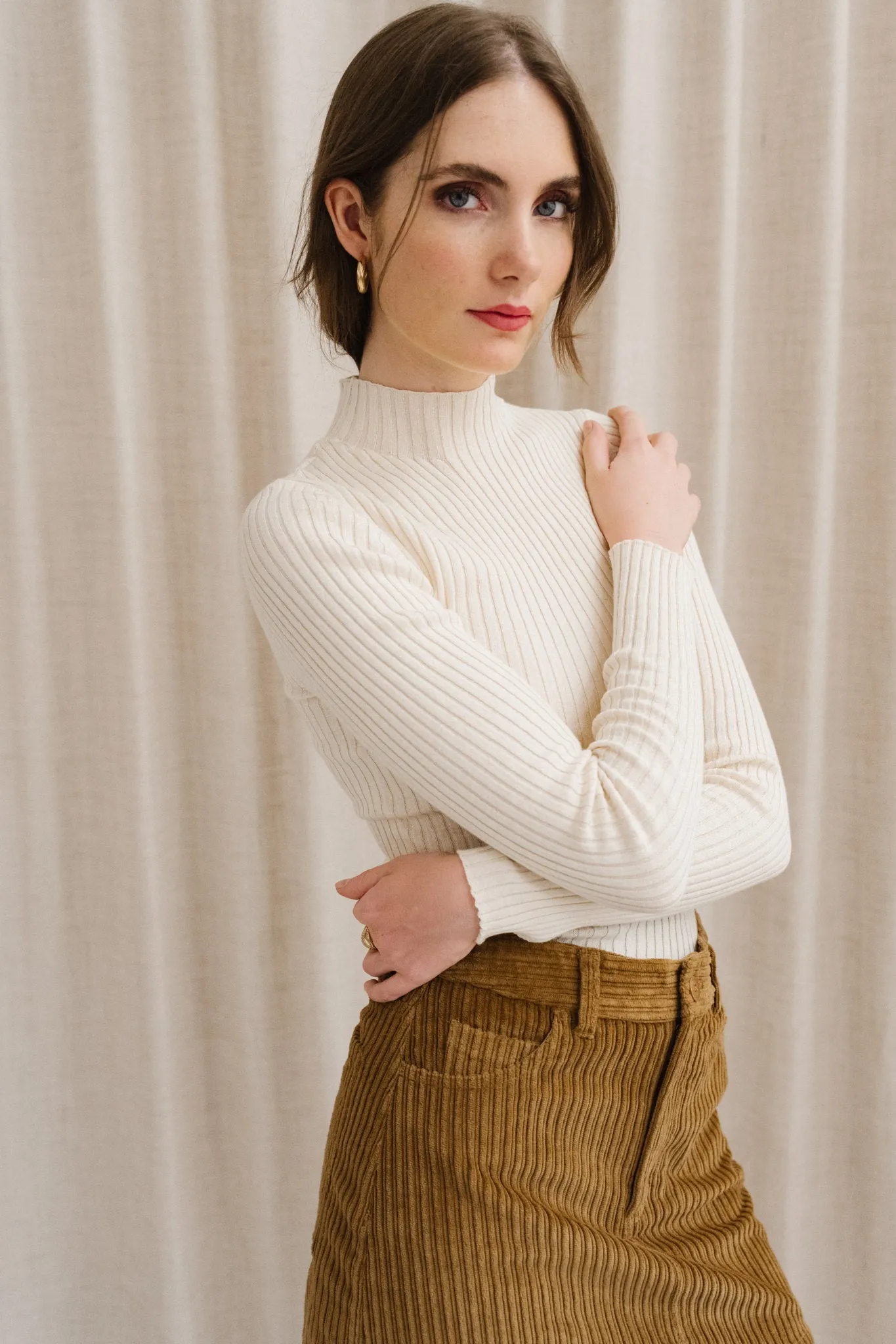 Sous-pull côtelé en coton bio | beige "alaania oatmilk", Armedangels, photo 1