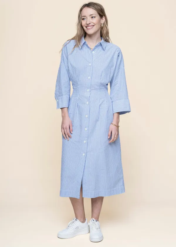 Robe chemise longue en coton bio | bleu "cora - ciel blue", Loreak Mendian