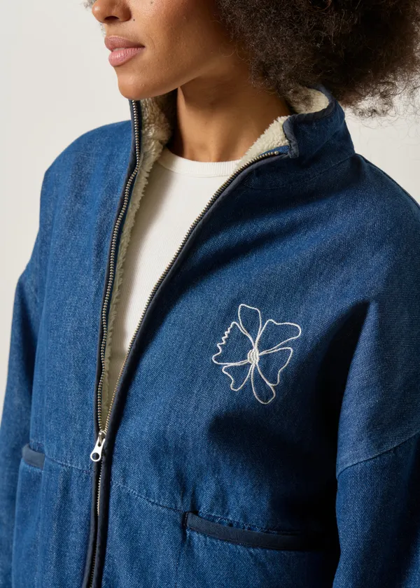 Veste denim en coton bio doublée polaire en matière recyclée | "sarclée", Graine