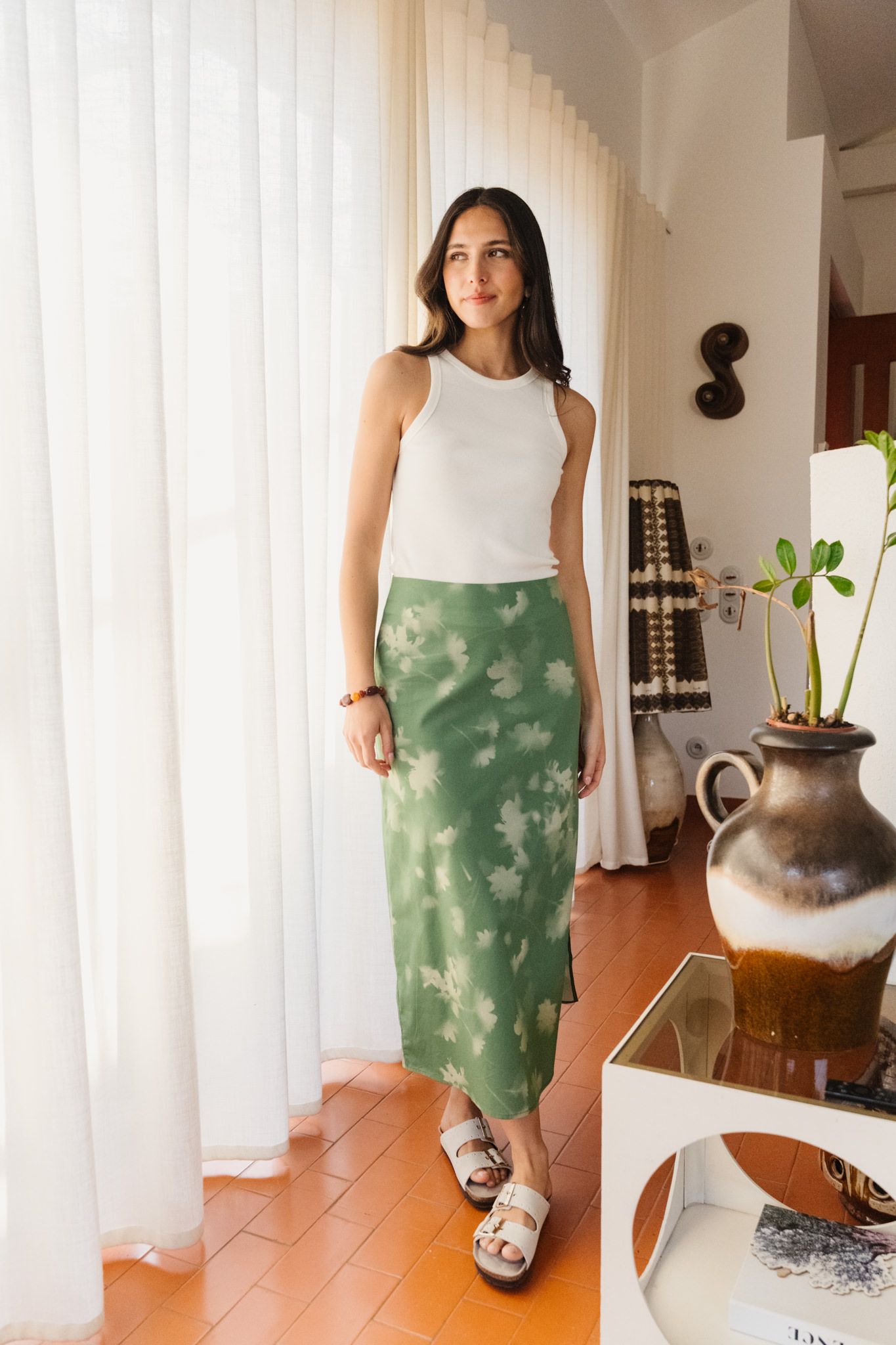 Jupe longue en coton bio et lyocell | vert "tipia kora skirt", Thinking Mu, photo 1