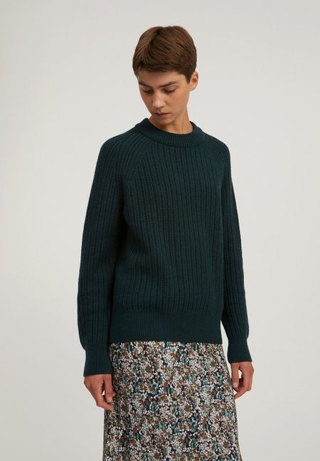 Pull en maille vert bouteille en coton bio et laine bio - hinaa