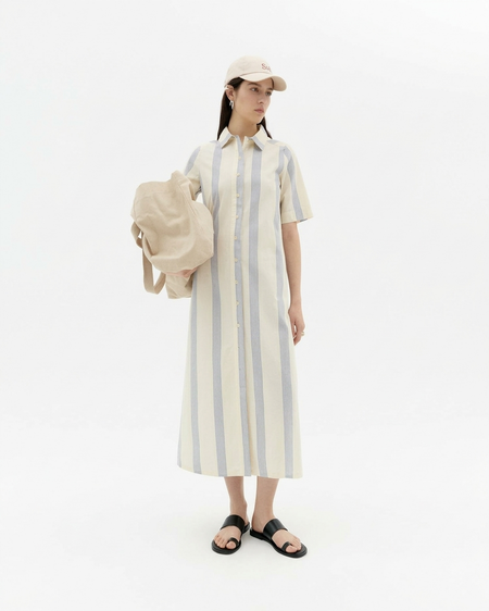 Robe chemise longue en coton biologique | "persian stripes gianna dress - ecru"