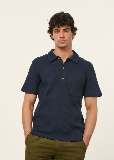 Polo en coton bio texturé | marine - canning - Twothirds