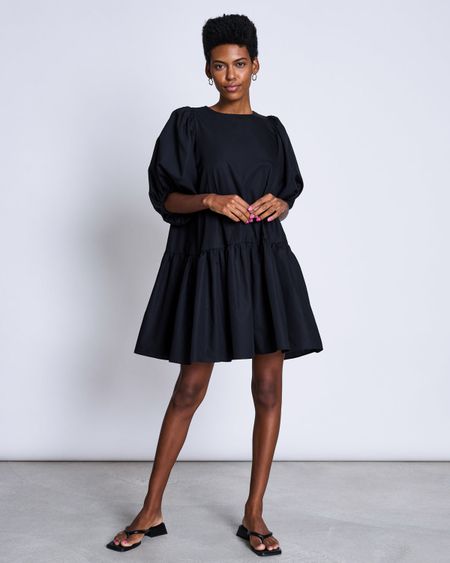 Robe noire manches bouffantes en coton bio - luna black